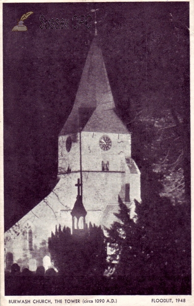 Burwash - The church floodlit in 1948