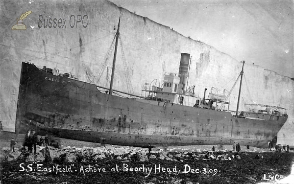 Eastbourne - Beachy Head - S S Eastfield ashore, 3 December 1909