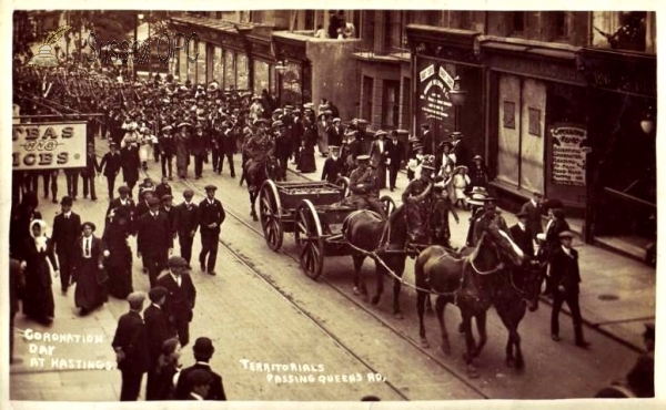 Image of Hastings - Coronation Day, Territorials passing Queens Road