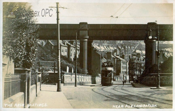 Image of Hastings - Queen's Road, Railway Bridge & Tram
