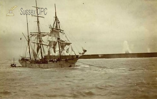 Image of Newhaven - Wreck being towed into harbour
