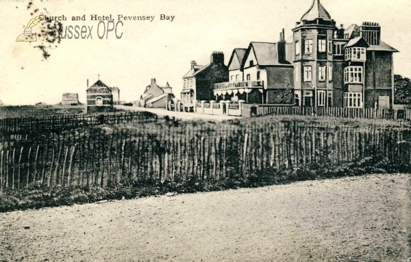 Pevensey Bay - Hotel and church
