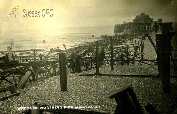 Image of Worthing - Pier Wrecked - 23rd March 1913