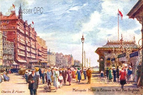 Image of Brighton - Metropole Hotel & Entrance to West Pier
