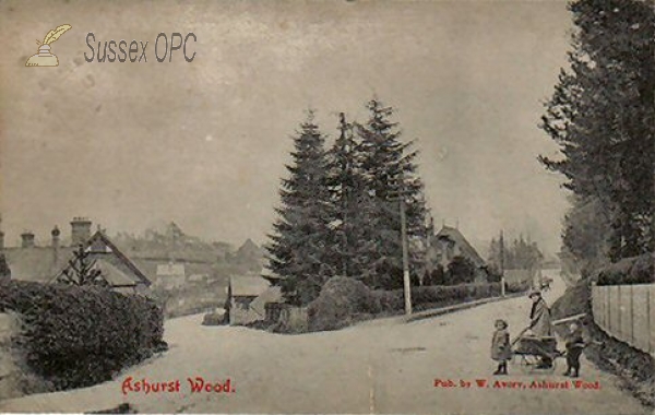 Ashurst Wood - War Memorial showing St Dunstan's Church