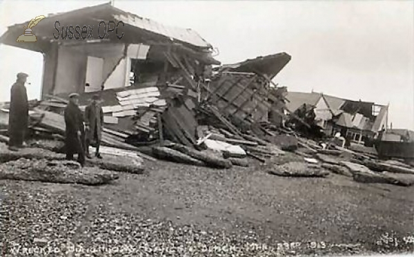 Image of Lancing - Wrecked Bungalows on Beach